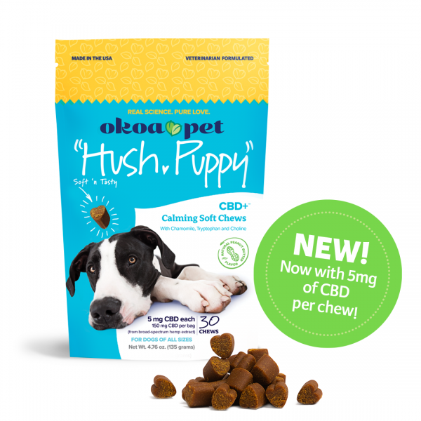 New Hush Puppy CBD+ calming soft chews for dogs